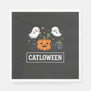 Serviette En Papier Chatloween Mignon Chat Fantôme Design Halloween_1