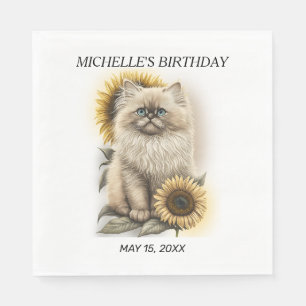 Serviette En Papier Chaton Himalayen Tournesols Anniversaire Nom