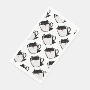 Serviette En Papier Chaton noir avec nez rouge caché dans une tasse