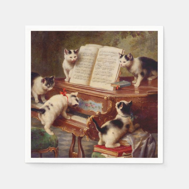 Serviette En Papier Chatons et piano (Devant)