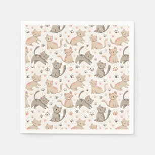 Serviette En Papier Chatons joueurs et empreintes de pattes - Motif de