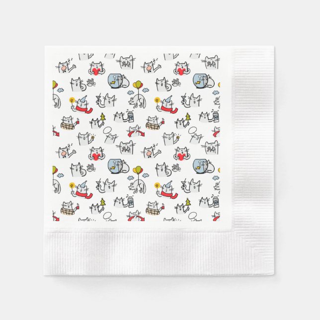 Serviette En Papier Chats amusants, lait et magie. (Devant)
