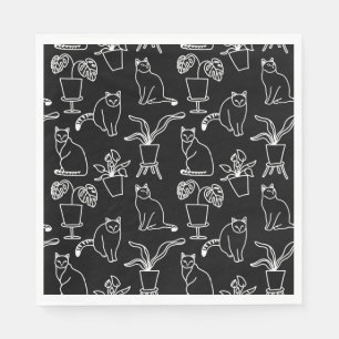 Serviette En Papier Chats blancs en noir