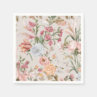 Serviette En Papier Chats Blancs Roses Roses Florales