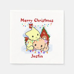 Serviette En Papier Chats cadeau de noël, nom personnalisé