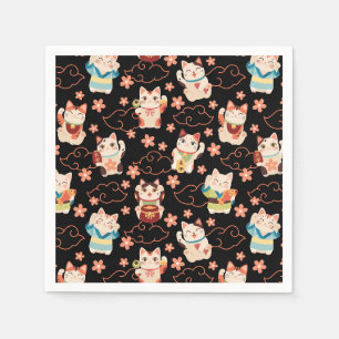 Serviette En Papier Chats Chanceux Maneki Neko Personnalisés