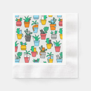 Serviette En Papier Chats dans les pots à fleurs