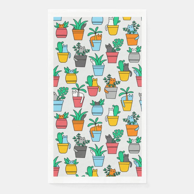 Serviette En Papier Chats dans les pots de fleurs (Devant)