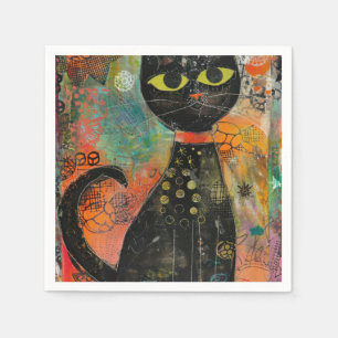 Serviette En Papier Chats d'aquarelle Boho - Art de la féline terrestr
