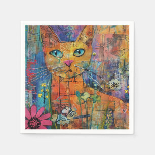 Serviette En Papier Chats d'aquarelle Boho - Art de la féline terrestr