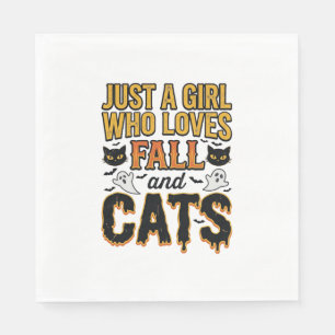 Serviette En Papier Chats d'automne Halloween Fille Graphisme Vintage_