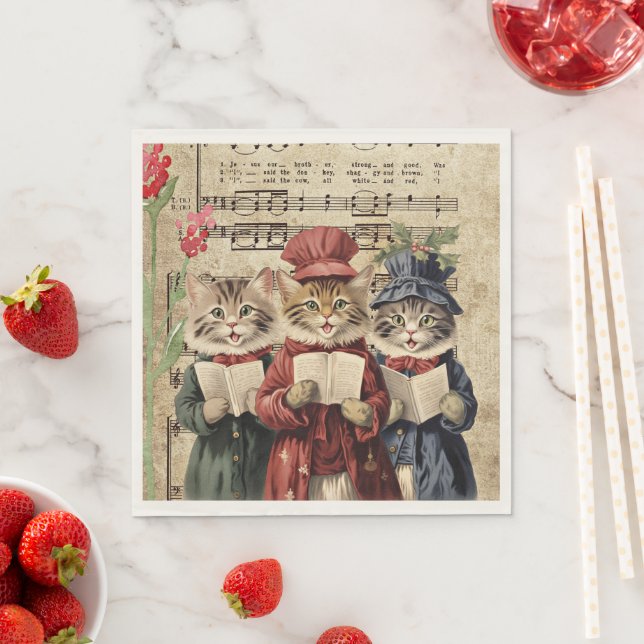 Serviette En Papier Chats de Noël (En situation)