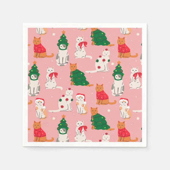 Serviette En Papier Chats de Noël en Motif d'attraction (Devant)