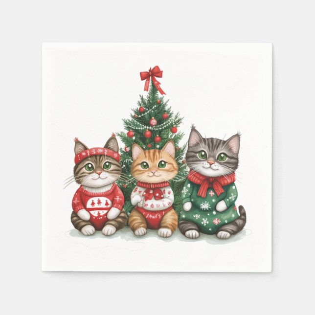 Serviette En Papier Chats de Noël mignons (Devant)