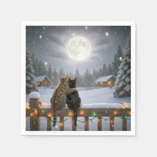 Serviette En Papier Chats de Noël se blottissant sur une clôture ennei