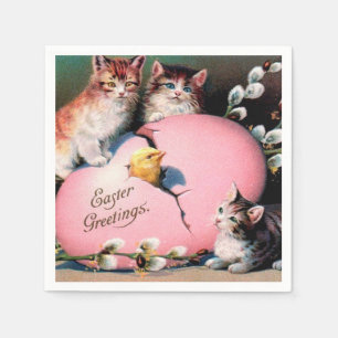 Serviette En Papier Chats de Pâques vintages Chick et OEuf de Pâques