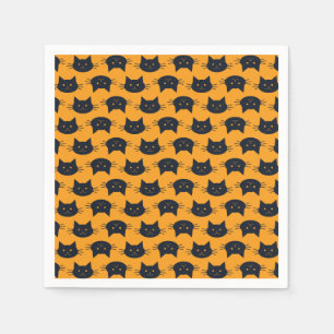 Serviette En Papier Chats d'Halloween noirs et orange modernes