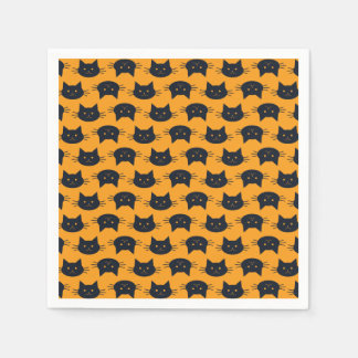 Serviette En Papier Chats d'Halloween noirs et orange modernes