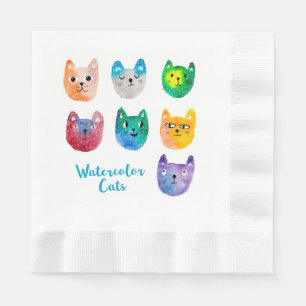 Serviette En Papier Chats et amis à l'aquarelle