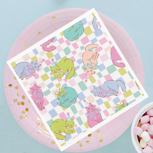 Serviette En Papier Chats et Rubans, Fête de Chat Moderne Brillante