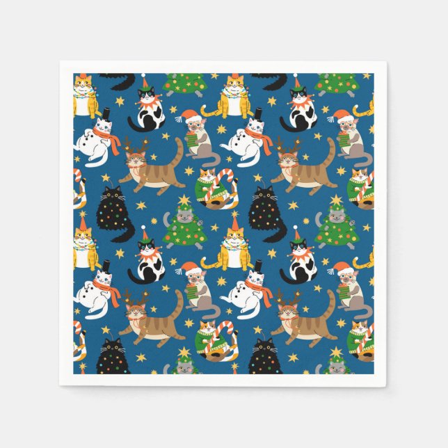 Serviette En Papier Chats Festifs en Costumes de Noël Motif (Devant)