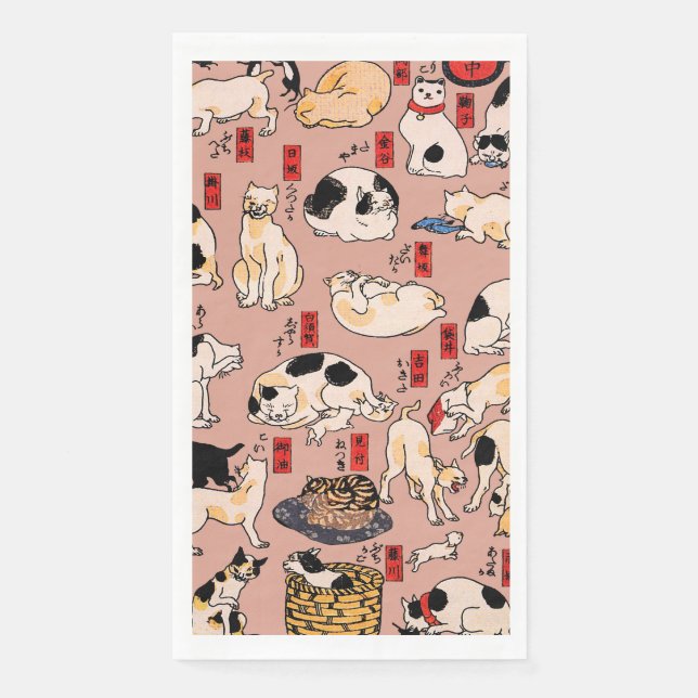 Serviette En Papier chats japonais Ukiyo-e Funny kitty (Devant)