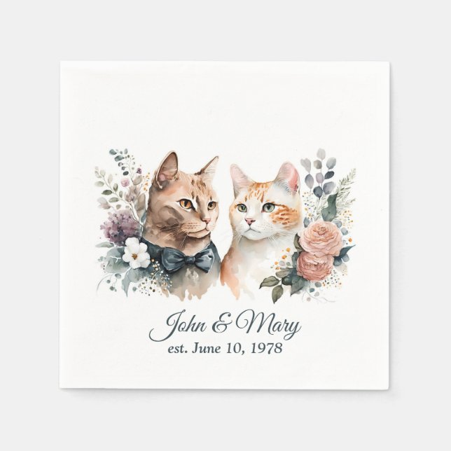 Serviette En Papier Chats mariages Anniversaires Sur Blanc (Devant)