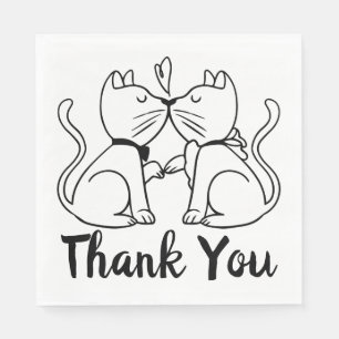 Serviette En Papier Chats Mignons Merci Mariage Blanc Noir Robe de Mar