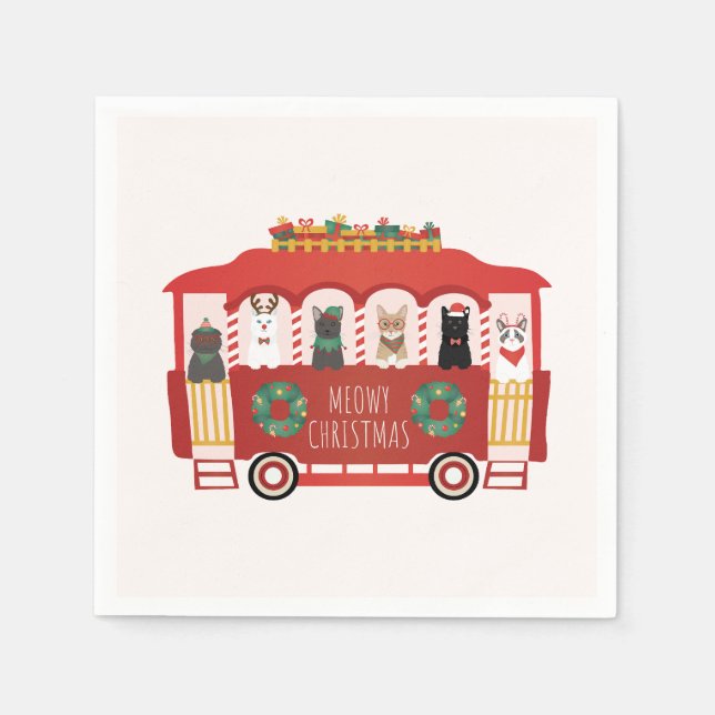Serviette En Papier Chats Noël Trolly Meowy Noël (Devant)