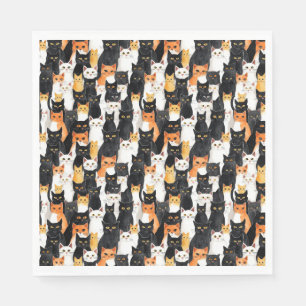 Serviette En Papier Chats noirs blancs orange