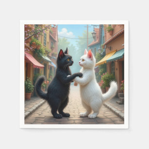 Serviette En Papier Chats qui dansent lentement sur une rue pavée