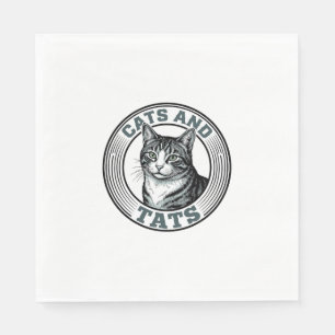 Serviette En Papier Chats Rétro et Tatouages Gravure Design de Chat_1