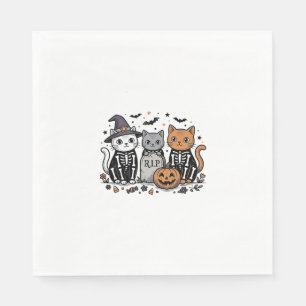 Serviette En Papier Chats squelette mignons gravure vintage Halloween 