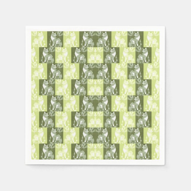 Serviette En Papier Chats vert (Devant)