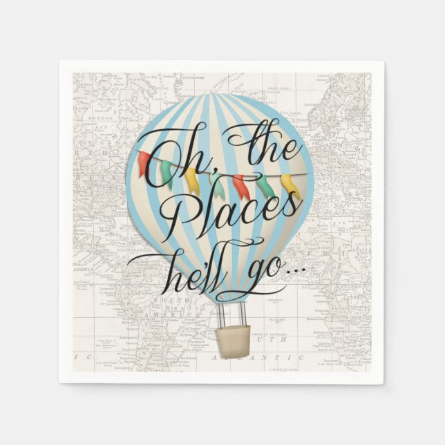 Serviette En Papier Chaud Air Balloon Napkin Baby shower garçon (Devant)