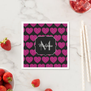 Serviette En Papier Chaud coeur rose faux pétille motif Monogramme