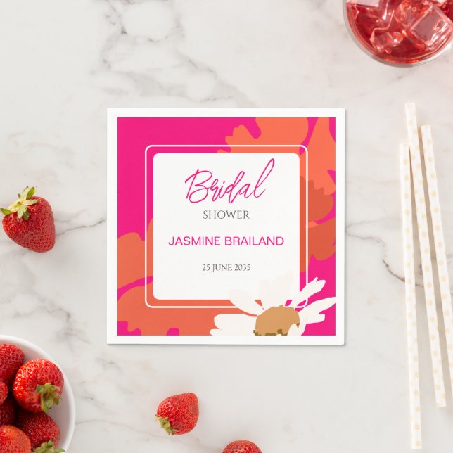 Serviette En Papier Chaud rose et orange marmite Abstraite florale (En situation)