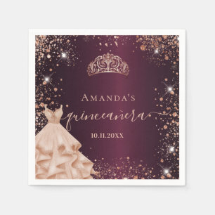 Serviette En Papier Chaussure d'or rose Bourgogne Quinceanera