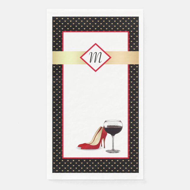 Serviette En Papier Chaussures Rouges Et Vin Rouge (Devant)