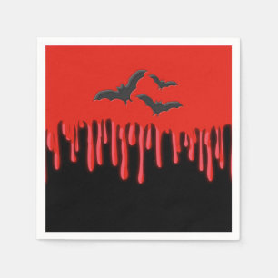 Serviette En Papier Chauves-souris gothiques et sang rouge dégoulinant