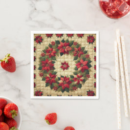 Serviette En Papier Cheater Quilt Poinsettia Wreath Découpage