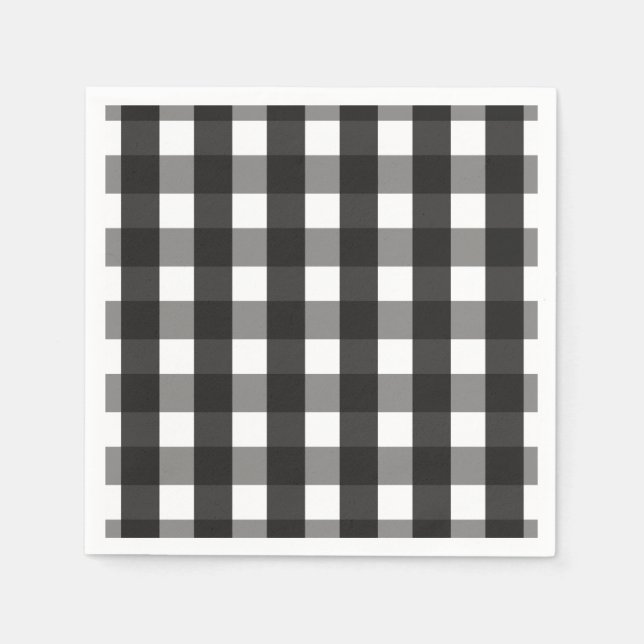 SERVIETTE EN PAPIER CHECK DE GINGHAM NOIR ET BLANC (Devant)