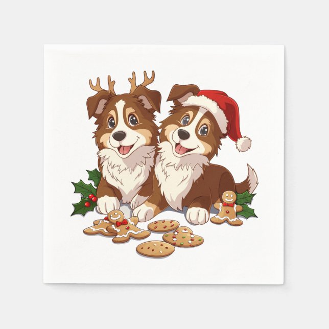 Serviette En Papier Cheepdogs de Noël Shetland (Devant)