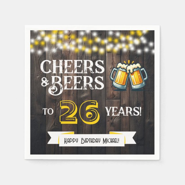 Serviette En Papier Cheers and Beers to 26 Years Rustic Birthday Party (Devant)