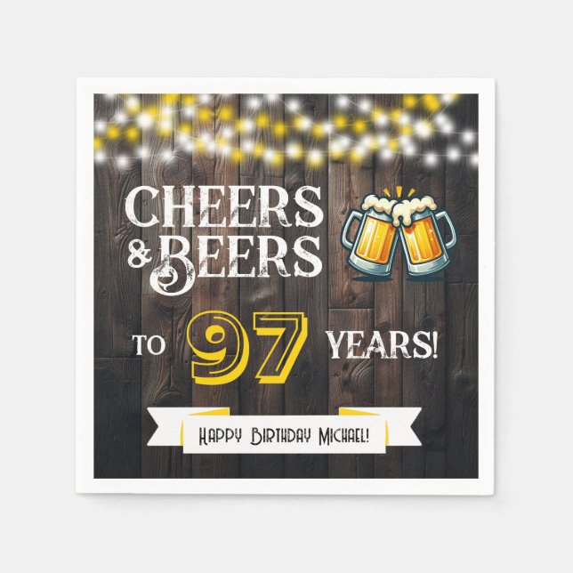 Serviette En Papier Cheers and Beers to 97 Years Rustic Birthday Party (Devant)