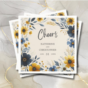 Serviette En Papier Cheers Aquarelle Fleur sauvage Élégant Mariage bei
