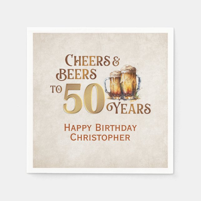 Serviette En Papier Cheers & Beers 50e anniversaire (Devant)