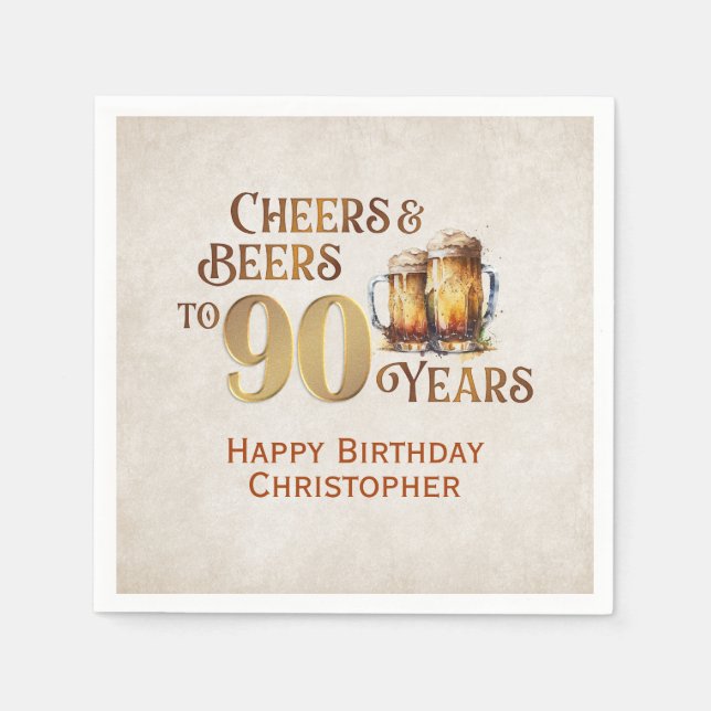 Serviette En Papier Cheers & Beers 90e anniversaire (Devant)