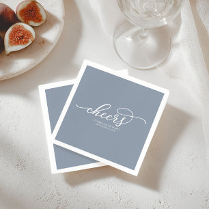 Serviette En Papier Cheers - Écriture Chic Mariage Bleu Poussiéreux