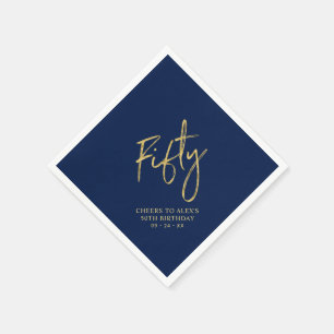 Serviette En Papier Cheers Fifty Moderne Bleu Marine Fête d'anniversai